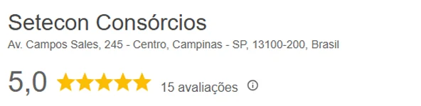 Setecon Consórcios: nota 5,0 no Google